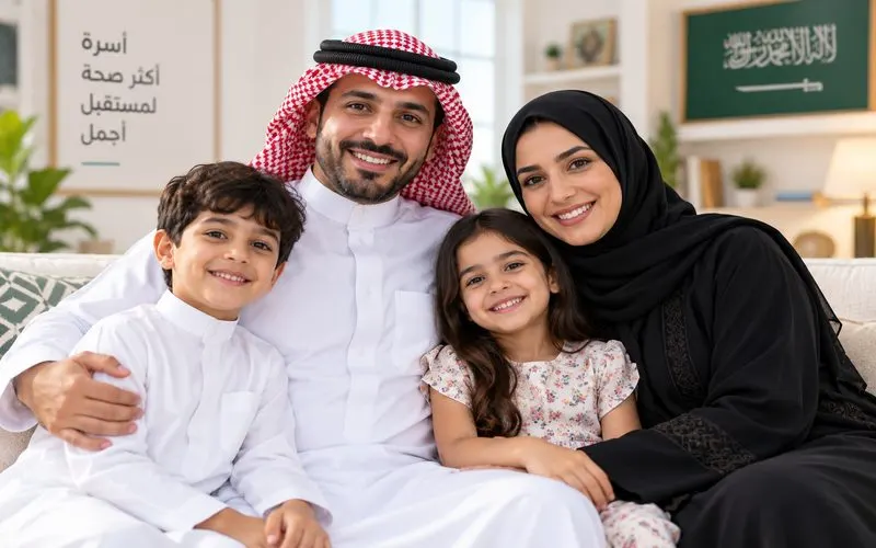 صورة توضيحية لعائلة عربية مبتسمة